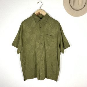 Firethorn Silk Forest Green Pattern Casual Button Short Sleeve Size XL Top Men’s